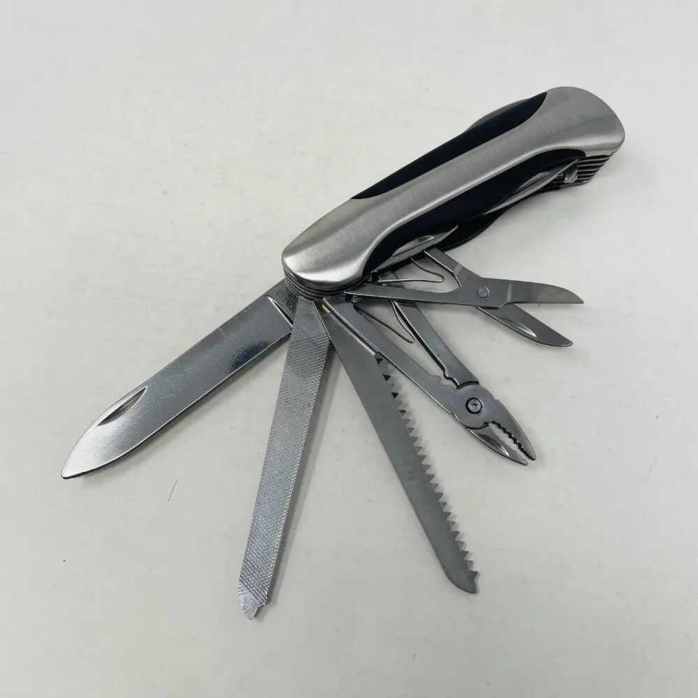Traveler 12 Function Chrome Utility Knife in Stainless‎ Steel & Nylon Belt Pouch